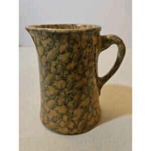 Antique Vintage Yellow Ware Spongewear Pottery Pitcher